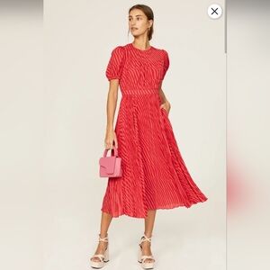Toccin Elyse Striped Pleated Pink Midi Spring Wedding Formal Dress Size 14